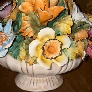 Large Vintage Capodimonte Centerpiece Flower Basket Bouquet  made in Italy